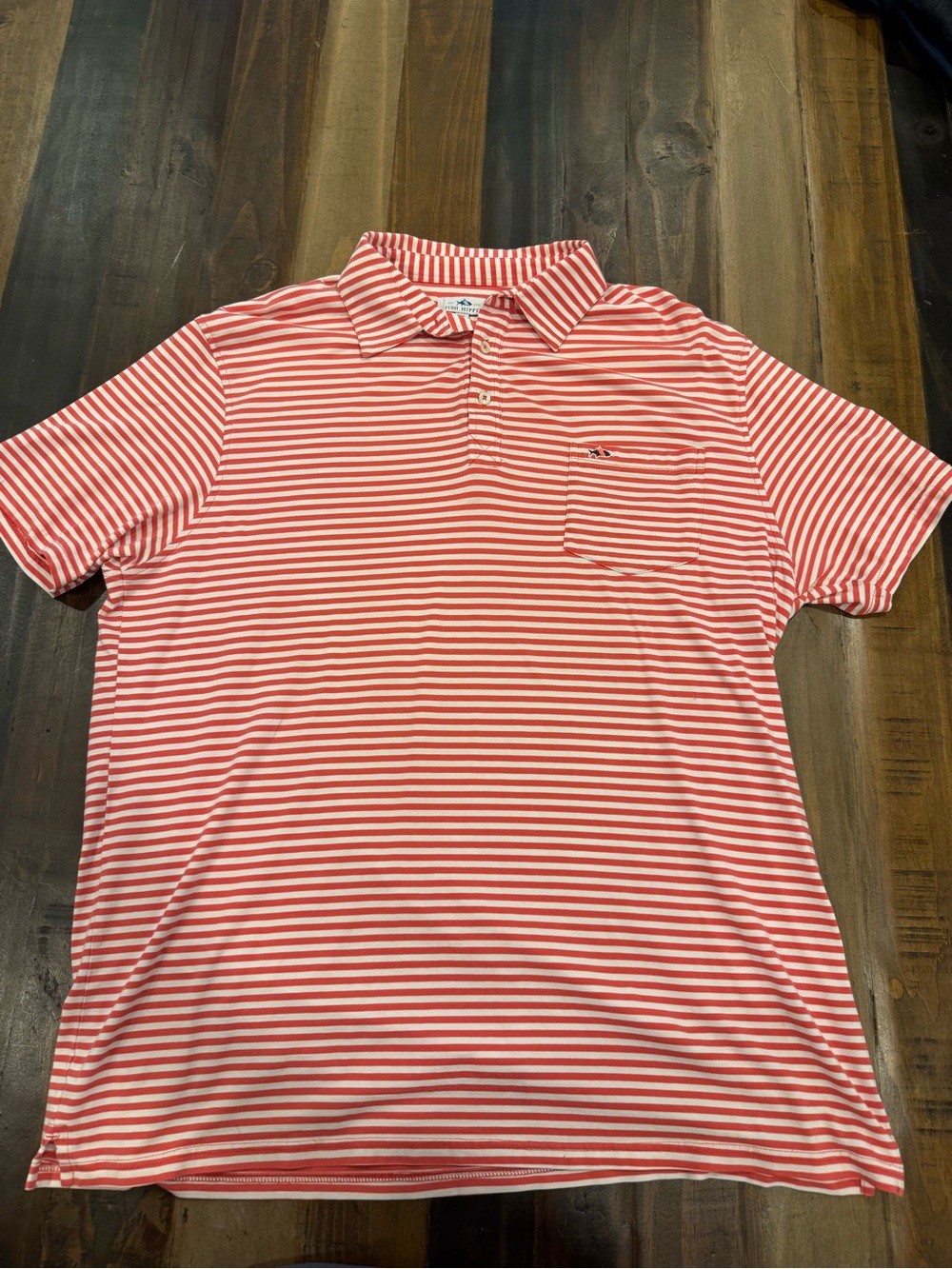 Men's Red & White Striped Short-Sleeve Polo